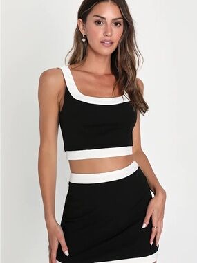 Lulus Black and White Crop Tank & Skirt Set